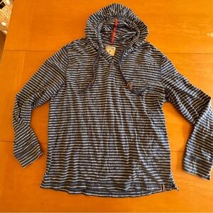Ruff Hewn men’s XL  blue white striped lightweight, pullover hoodie sweatshirt